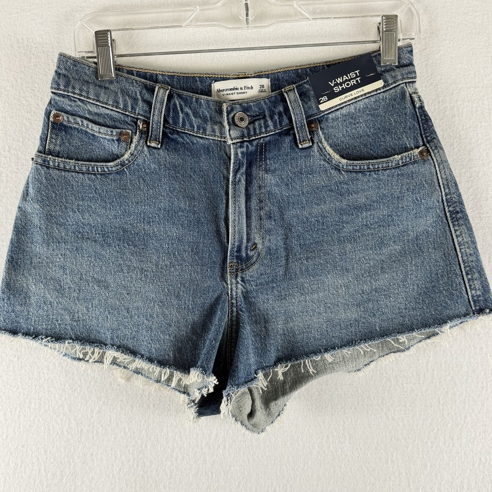 Abercrombie V Waist Short Sz 6 Curve Love Cutoff Denim 90s High Rise Edgy Raw‎